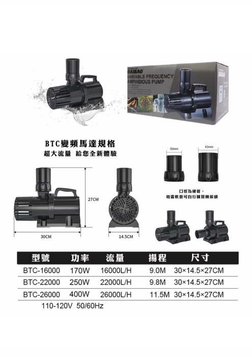 E-BTC26智能正弦波大流量變頻馬達 400W 26000L/H $7350
